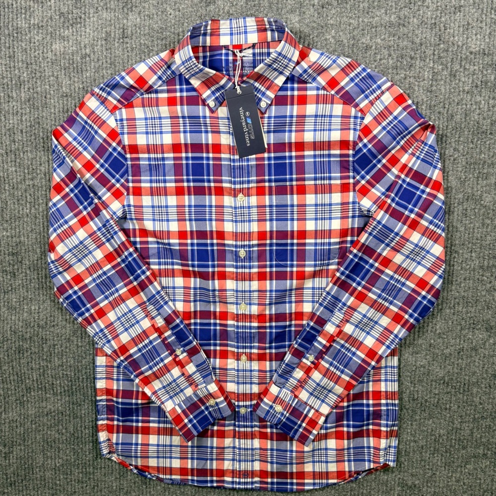 Vineyard Vines brrr Performance Shirt Men's Small Plaid OTG Fishing NEW - Picture 2 of 11